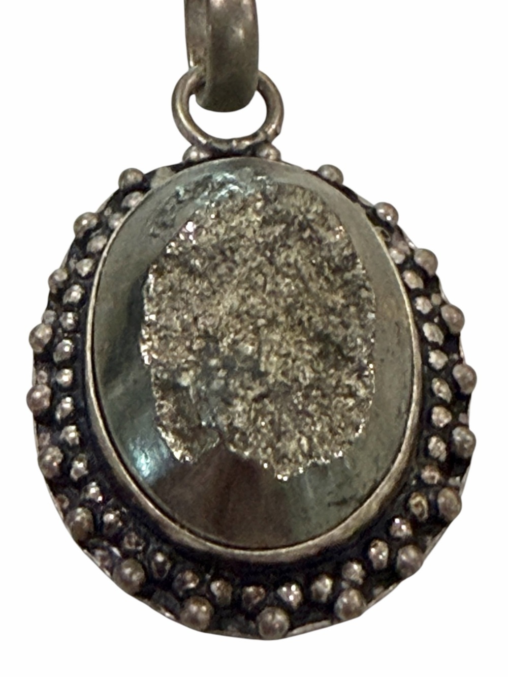 Genuine Pyrite Druzy Silver Pendant Necklace • Solid 925 Sterling Silver 16”